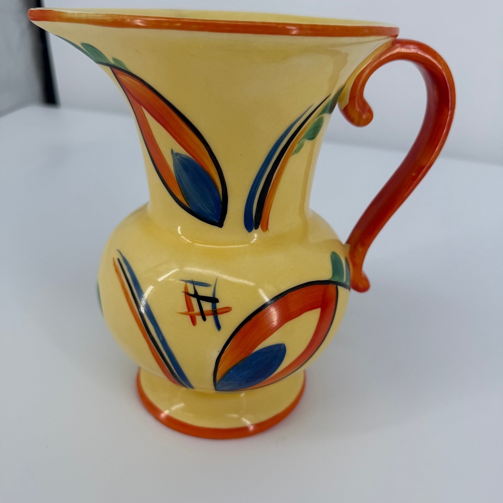 Czechoslovakia Pitcher Vintage Yellow‎ Orange Hand Painted Art Deco Ceramic Jug